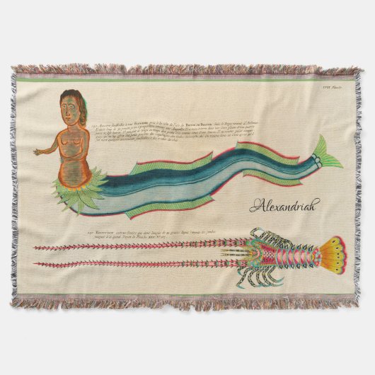 カスタムマーメイドロブスターネイビーコースタルデコール スローブランケット (正面)