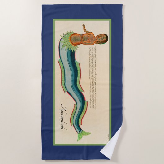 カスタムマーメイドロブスターネイビーコースタルデコール ビーチタオル (正面)