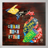 カスタムミシガンライセンスプレートマップ(名前あり) ポスター (正面)