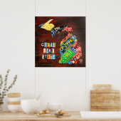 カスタムミシガンライセンスプレートマップ(名前あり) ポスター (キッチン)