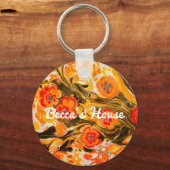 カスタムミッドモダンセンチュリーオレンジ色の花イエローブラウン キーホルダー (正面)