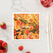 カスタムミッドモダンセンチュリーオレンジ色の花イエローブラウン スタンダードカクテルナプキン (インサイチュ)