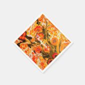 カスタムミッドモダンセンチュリーオレンジ色の花イエローブラウン スタンダードカクテルナプキン (角)