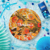 カスタムミッドモダンセンチュリーオレンジ色の花イエローブラウン ペーパープレート (パーティー)