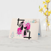 カスタムミッドモダンセンチュリーキャッツ&デコーホリデーおもしろい カード (黄色い花)