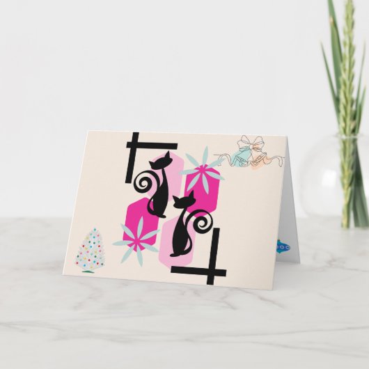 カスタムミッドモダンセンチュリーキャッツ&デコーホリデーおもしろい カード (正面)