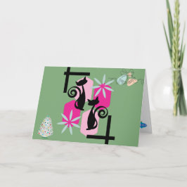 カスタムミッドモダンセンチュリーキャッツ&デコーホリデーおもしろい カード