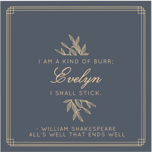 カスタムミニマエレガントリスト機知引用文ネイビー金ゴールド シール (正面)