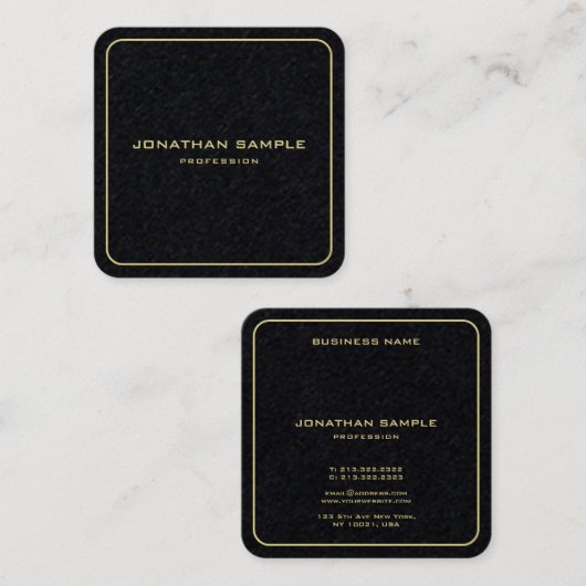 カスタムミニマモダンリスト金ゴールド文字エレガントプレミアム スクエア名刺 (正面/裏面)