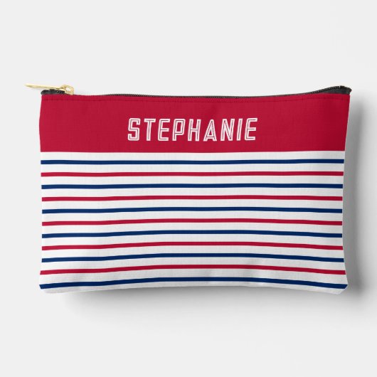 カスタムミニマリスト赤と青ストライプのモダン アクセサリーポーチ (正面)