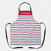 カスタムミニマリスト赤と青ストライプのモダン エプロン (正面)