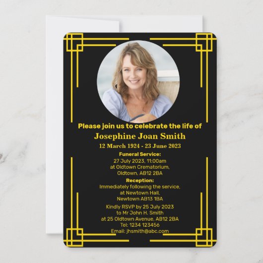 カスタムミニマルアールデコ枠葬儀 招待状 (正面)