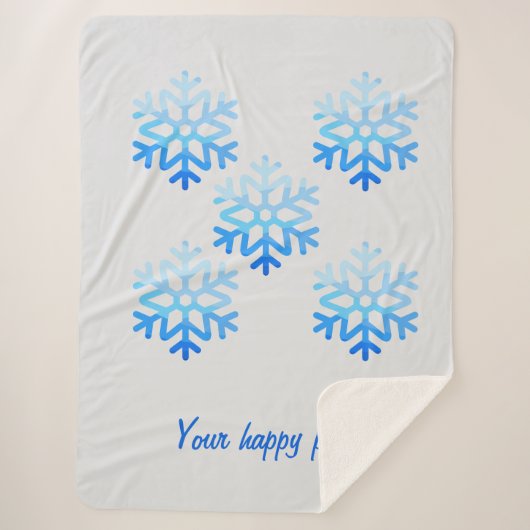 カスタムミニマルエレガントリストジオメトリックスノーフレークブルー シェルパブランケット (正面)