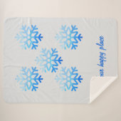 カスタムミニマルエレガントリストジオメトリックスノーフレークブルー シェルパブランケット (正面(横))