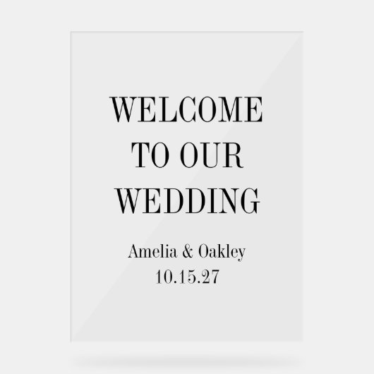 カスタムミニマル澄んリストエレガントウェディングウェルカム アクリルサイン (正面)