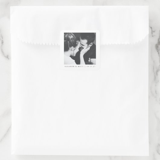 カスタムミニマル白黒カップル写真結婚の スクエアシール (バッグ)