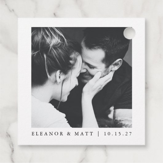 カスタムミニマル白黒カップル写真結婚の フェイバータグ (裏面)