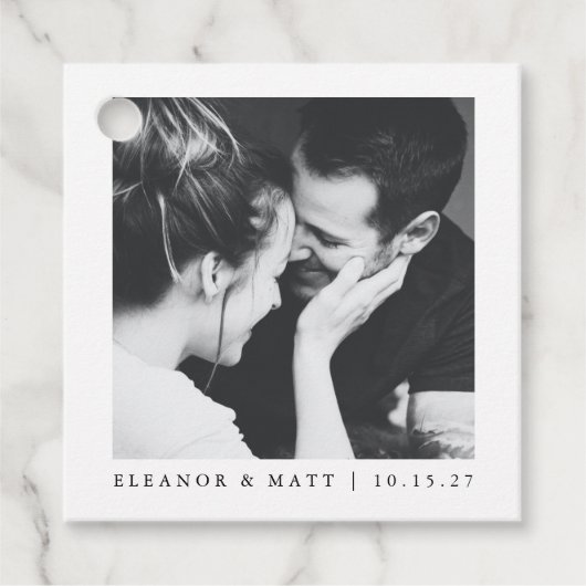 カスタムミニマル白黒カップル写真結婚の フェイバータグ (正面)