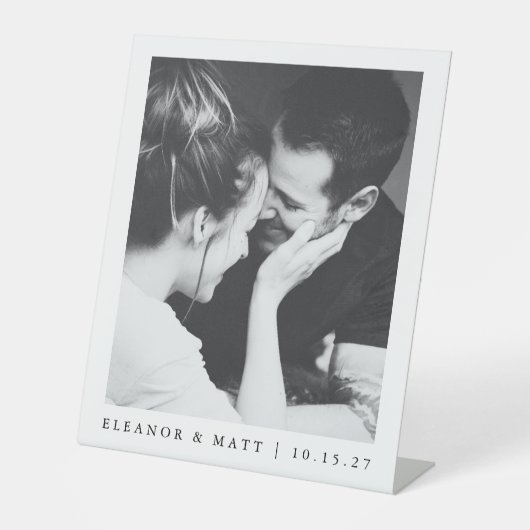 カスタムミニマル白黒カップル写真結婚の 台座サイン (正面)