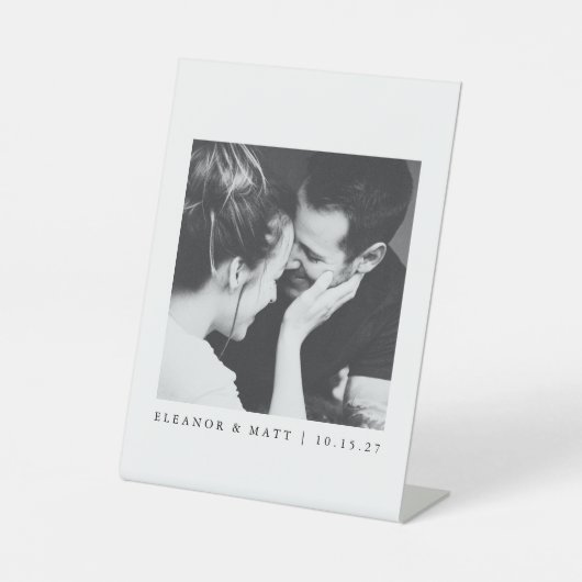 カスタムミニマル白黒カップル写真結婚の 台座サイン (正面)