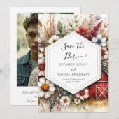 カスタムミニマル結婚納屋周囲の庭 セーブザデート (正面/裏面)