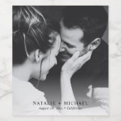 カスタムミニマル黒白結婚の写真 ワインラベル (シングルラベル)