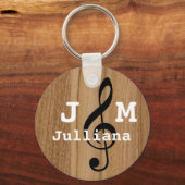 カスタムミュージカルトレブルクレフ、 音符記号オン木材 キーホルダー (正面)