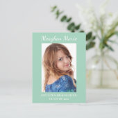 カスタムミントグリーンフォト卒業パーティー招待状 案内ポストカード (スタンド正面)