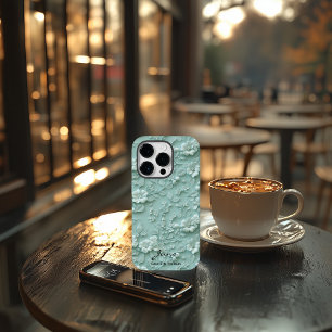 カスタムミントグリーン刺繍フローラやる気を起こさせる Case-Mate iPhone 14 PROケース