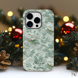 カスタムミントグリーン刺繍フローラiPhoneケース Case-Mate iPhone 14 Proケース