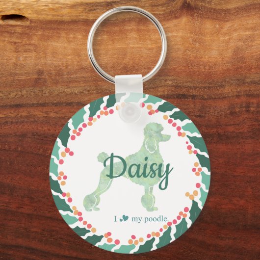 カスタムミントプードルシルエットとフォトキーチェーン キーホルダー (正面)