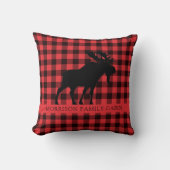 カスタムムースファミリー名レッドブラックプレイド クッション (正面)