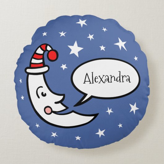 カスタムムーン顔とスター装飾用クッションクッション ラウンドクッション (正面)