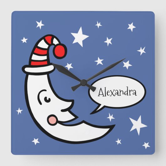 カスタムムーン顔アンドスターズ スクエア壁時計 (正面)