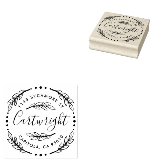 カスタムメイド素朴ローレルリース差出人住所 ラバースタンプ (押印)