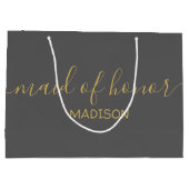 カスタムメイド・オブ・オーナー(花嫁付き添い人)名金ゴールドスガーリークリプト灰色 ラージペーパーバッグ (裏面)