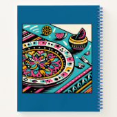 カスタムメキシコのテーポップ・アートのブルアートブルーレシピ本 ノートブック (裏面)