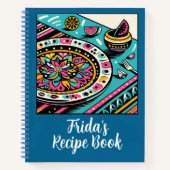 カスタムメキシコのテーポップ・アートのブルアートブルーレシピ本 ノートブック (正面)
