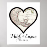 カスタムメキシコハネムーン結婚のギフトカップル名 ポスター<br><div class="desc">ヴィンテージメキシコのハネムーンの地図パーソナライズされた新郎新婦のカップルの名前、ハネムーンの地図と日付 – カスタマイズ可能なユニークのギフトの壁のアートのポスター。</div>