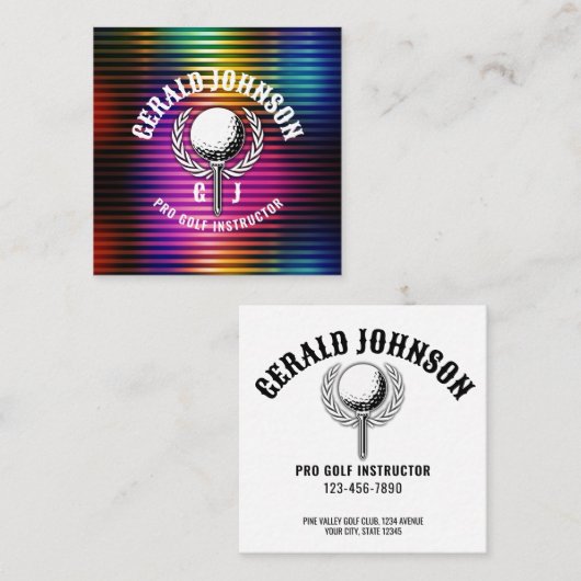 カスタムメタリックカラフルゴルフモノグラムデザイン スクエア名刺 (正面/裏面)