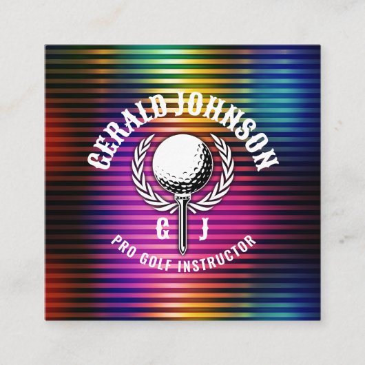 カスタムメタリックカラフルゴルフモノグラムデザイン スクエア名刺 (正面)
