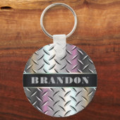 カスタムメタルクロムダイヤモンドプレートキーチェーン キーホルダー (正面)