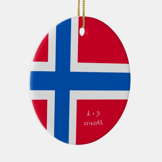 カスタムメッセージのノルウェー国旗 セラミックオーナメント (右)
