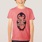 カスタムメッセージの看板を持つペンギン トライブレンドTシャツ (正面)