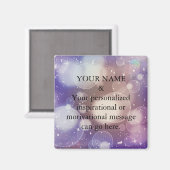 カスタムメッセージやる気を起こさせるパープルグリッター マグネット (正面/裏面)