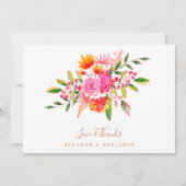 カスタムメッセージオレンジ色のフローラ結婚写真 サンキューカード (正面)