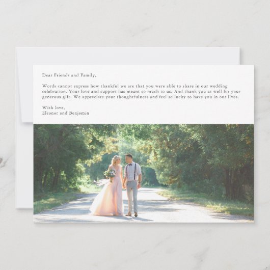 カスタムメッセージオレンジ色のフローラ結婚写真 サンキューカード (裏面)