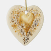 カスタムメッセージゴールデンカラフルフローラハートギフト セラミックオーナメント (右)