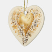 カスタムメッセージゴールデンカラフルフローラハートギフト セラミックオーナメント (左)