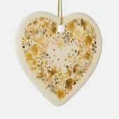 カスタムメッセージゴールデンカラフルフローラハートギフト セラミックオーナメント (右)